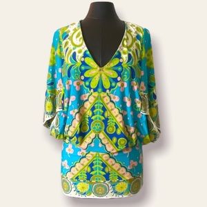 Trina turk woodblock floral swim coverup.